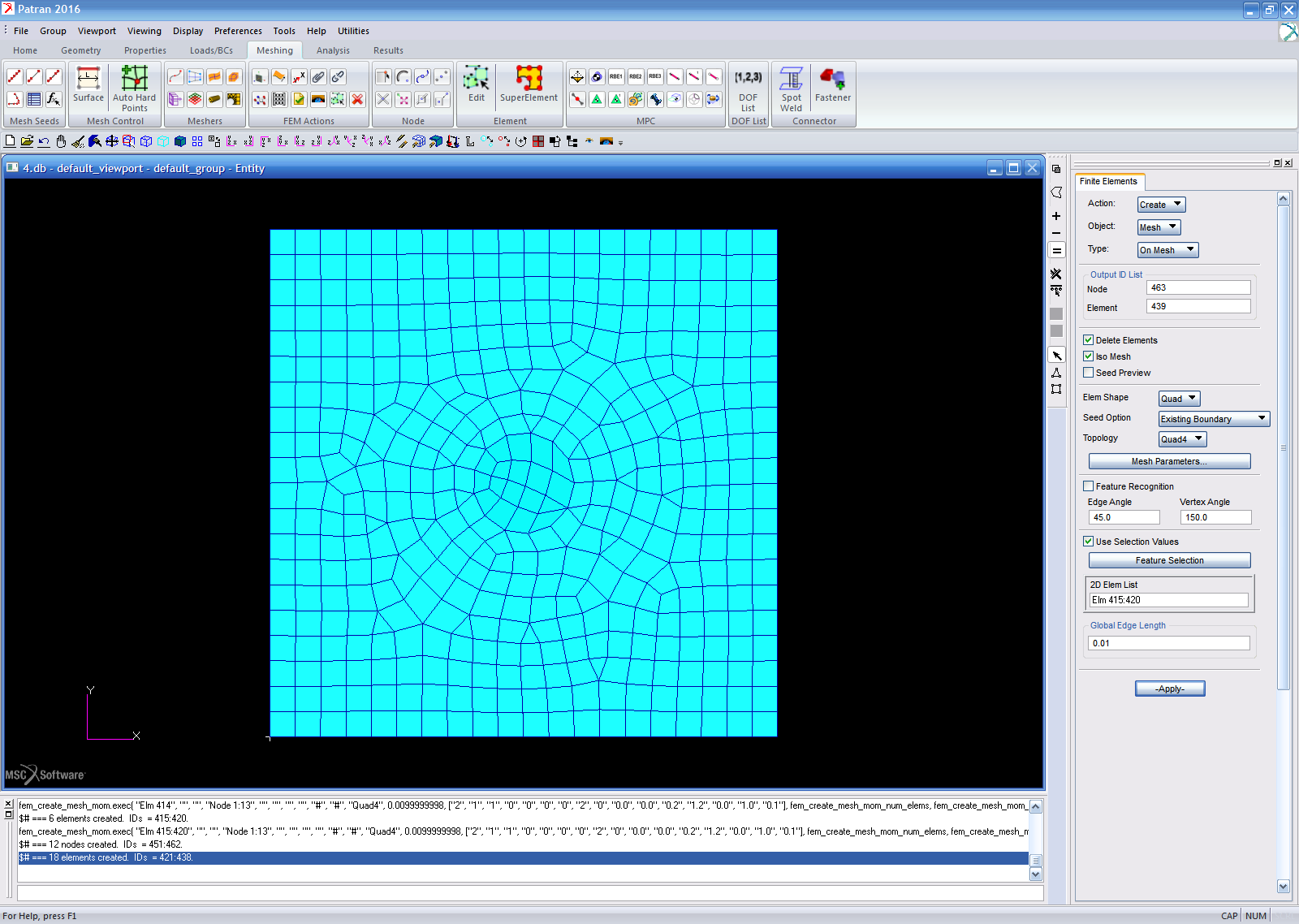 How to fill holes in the mesh without geometry in Patran?